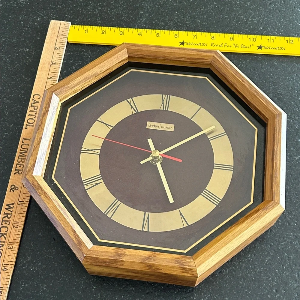 Linden Octagonal Wood and Gold Wall Clock